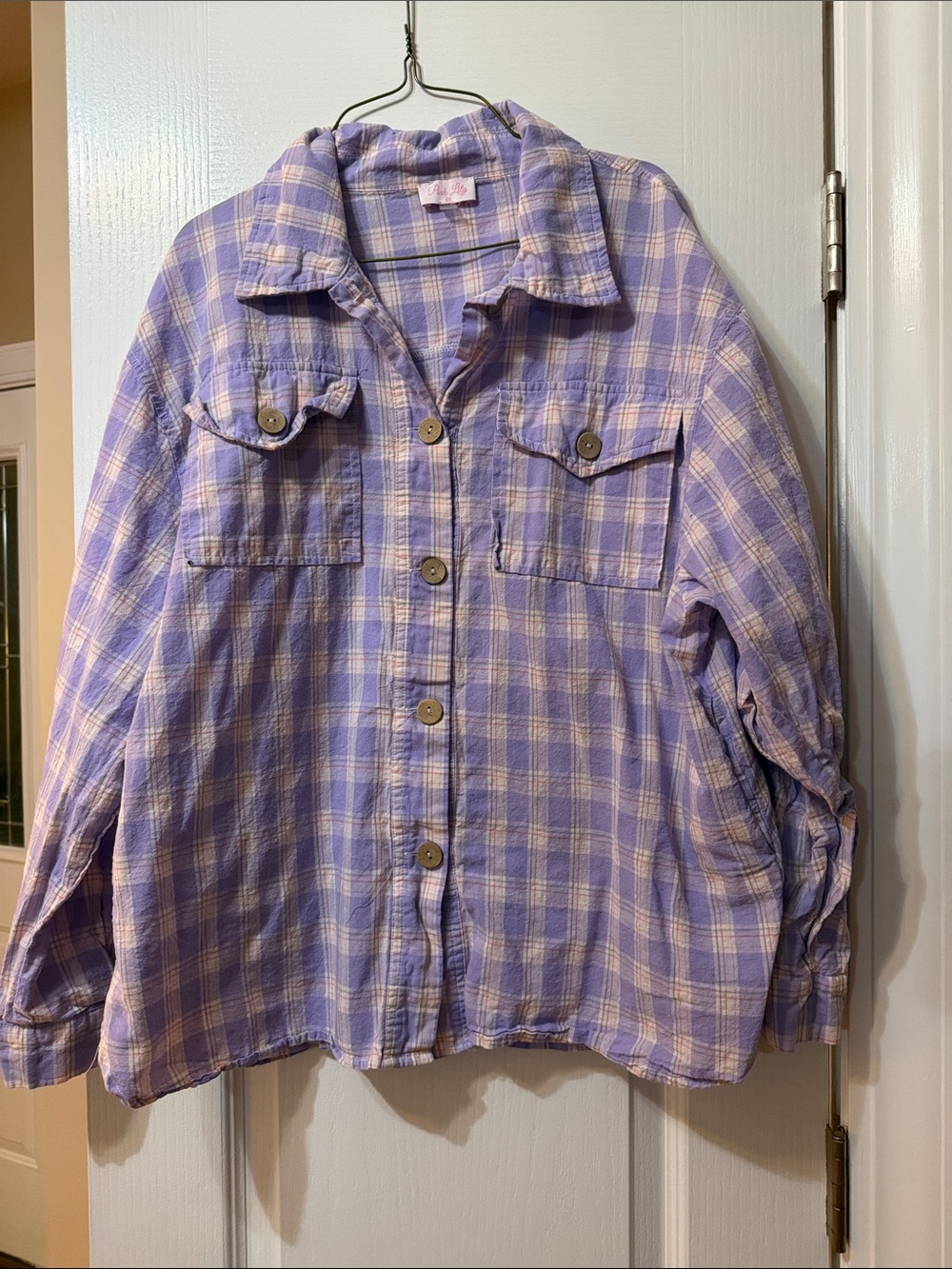 Pink Lily Lavender and Cream Plaid Button-Down Shirt